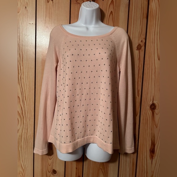 J.Lo Women's Crew Neck Sequins Accent Long Sleeve Sweater XL Knit Light Pink - Picture 1 of 11